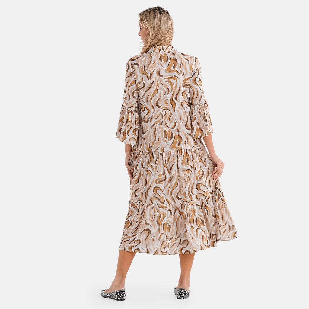 - Maisi V-Neck Printed Tiered Boho Midi Dress (Size XL) - Yellow