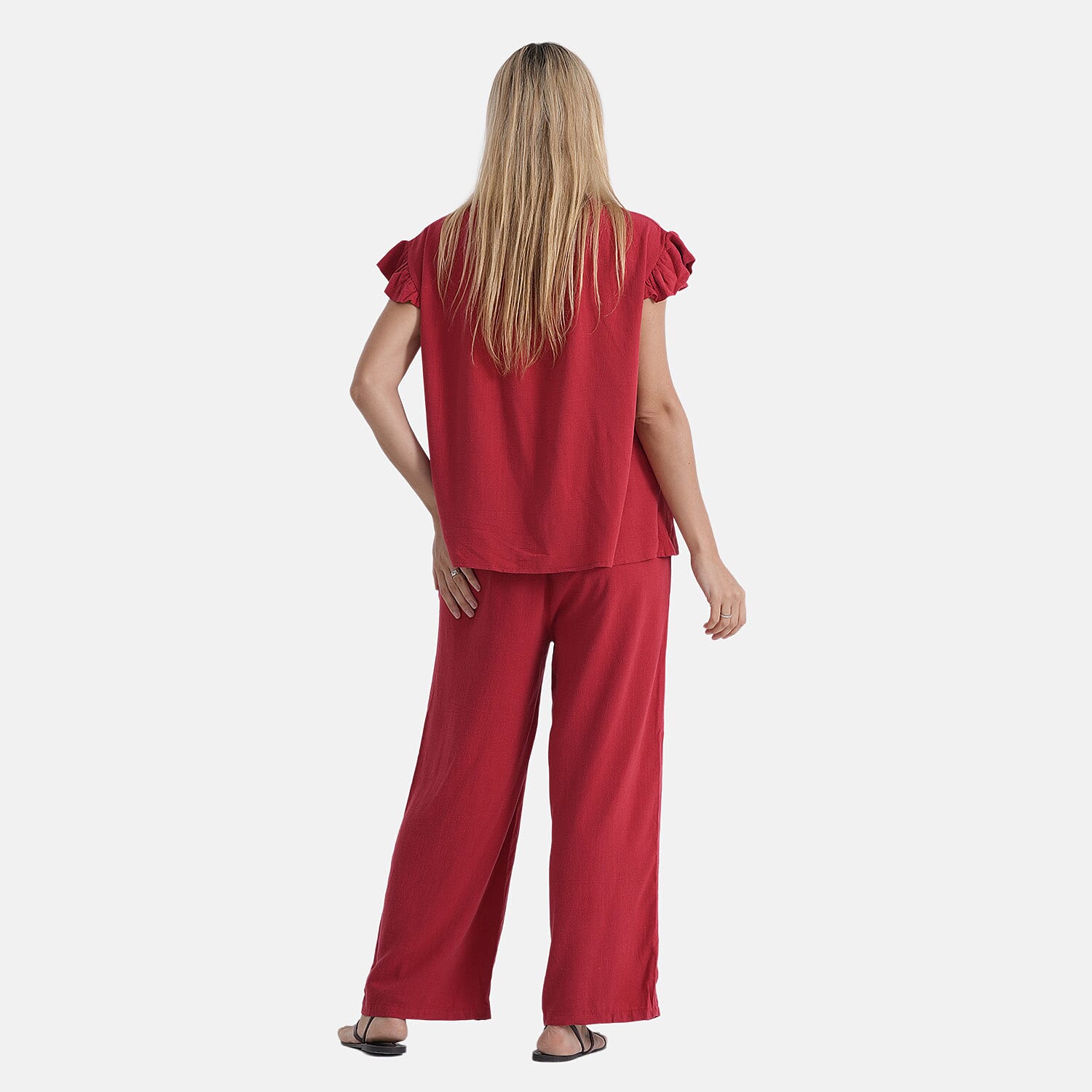 &amp; Maisi Round-Neck Stringy-Selvedge Sleeve Top (Size S) - Red 8482282 3