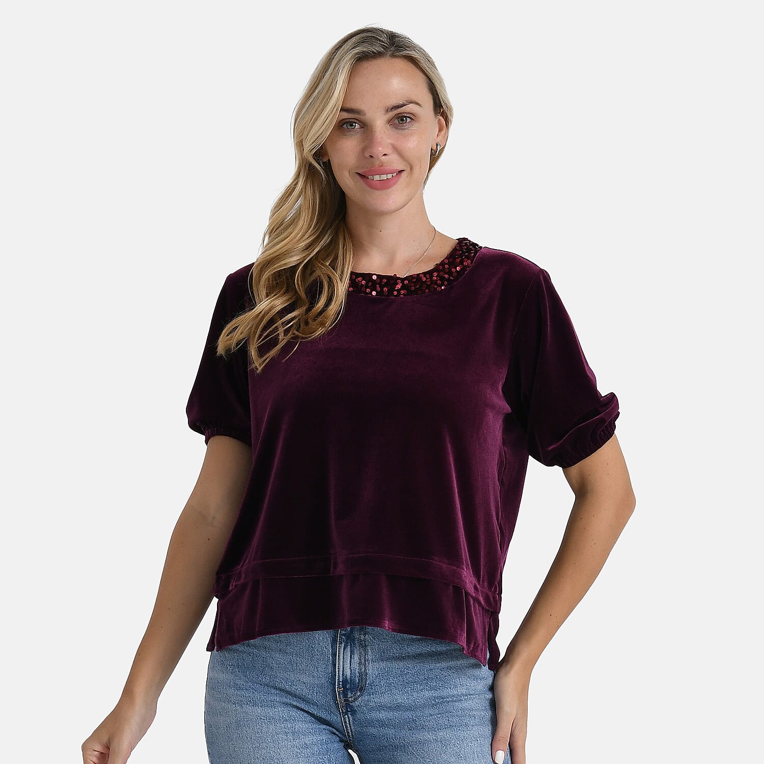 - Maisi Velvet Sequined Round-Neck Top (Size 14-16) - Mulberry 8243949 0