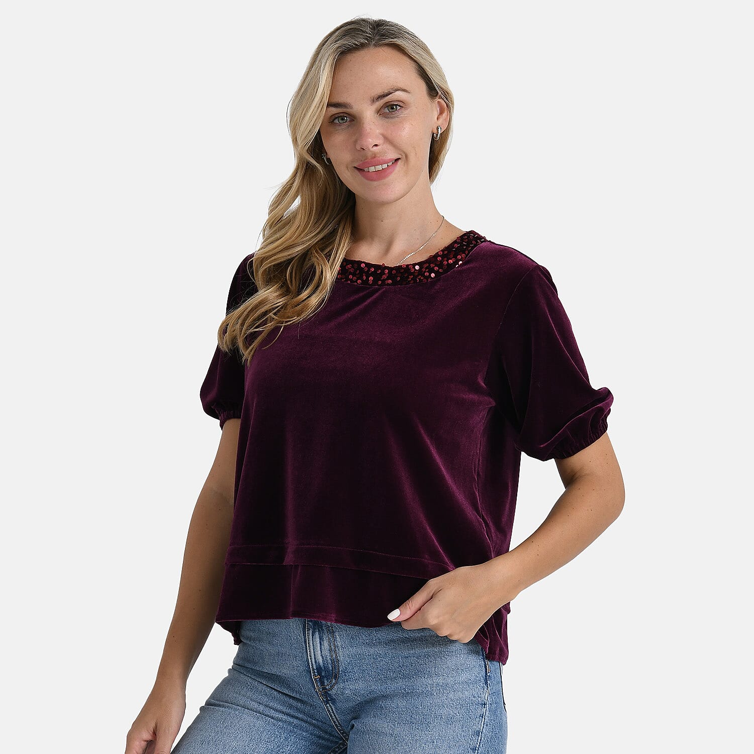 - Maisi Velvet Sequined Round-Neck Top (Size 14-16) - Mulberry 8243949 3