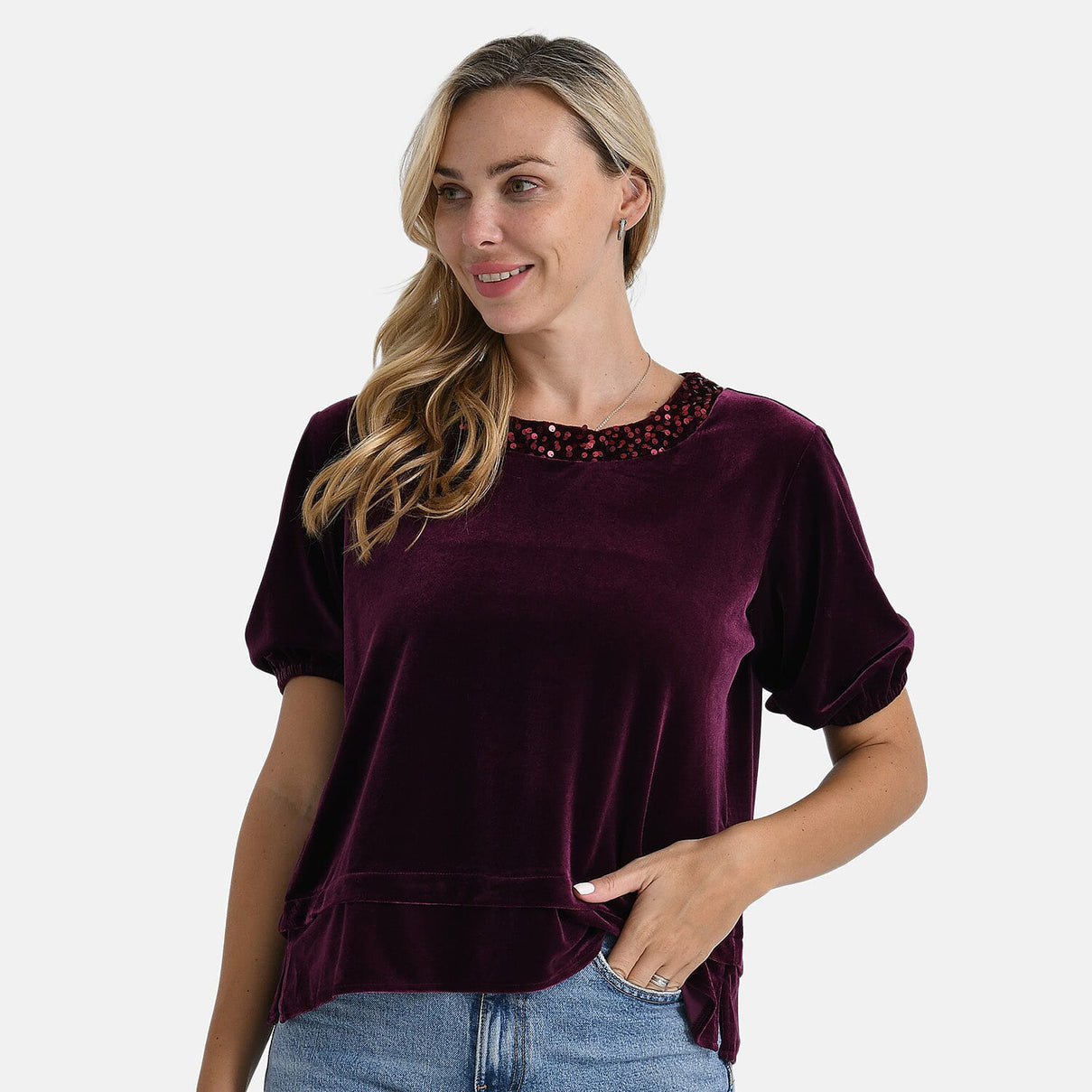- Maisi Velvet Sequined Round-Neck Top (Size 14-16) - Mulberry 8243949 4
