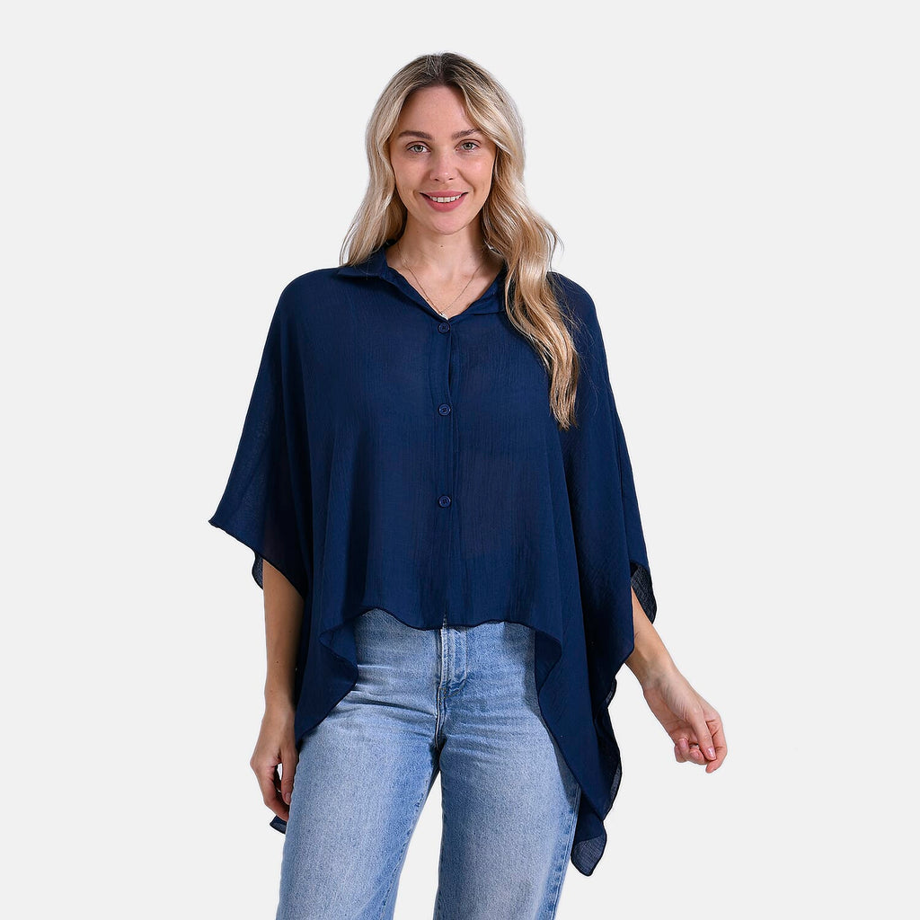 - Maisi Batwing Longline Shirt (One Size) - Navy