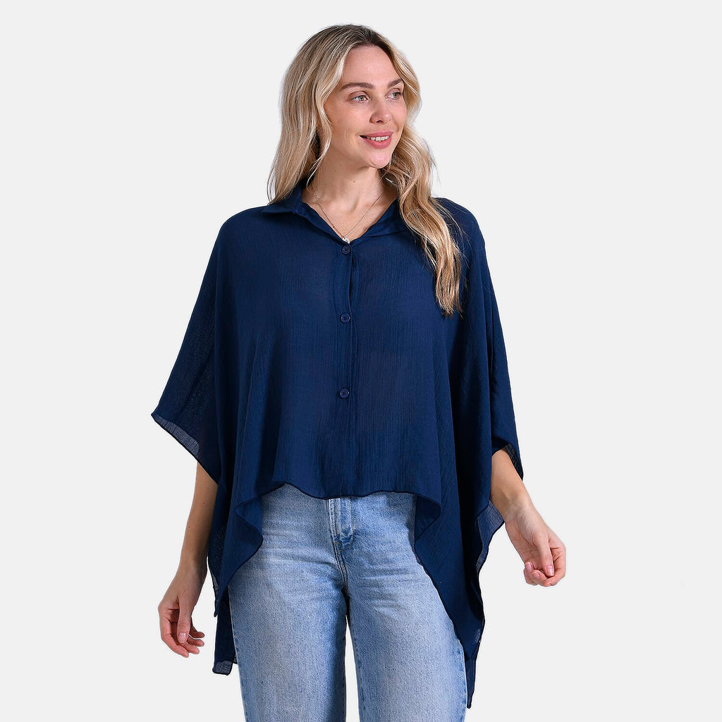 - Maisi Batwing Longline Shirt (One Size) - Navy