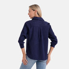 - Maisi Solid Color Relax-Fit Shirt (Size S) - Navy Blue