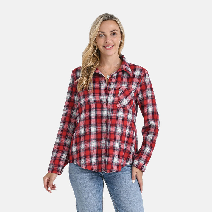 THE FASHION STATEMENT - - Maisi Checks Long Sleeve Shirt (Size S) - Red, Navy - White 8232748 1