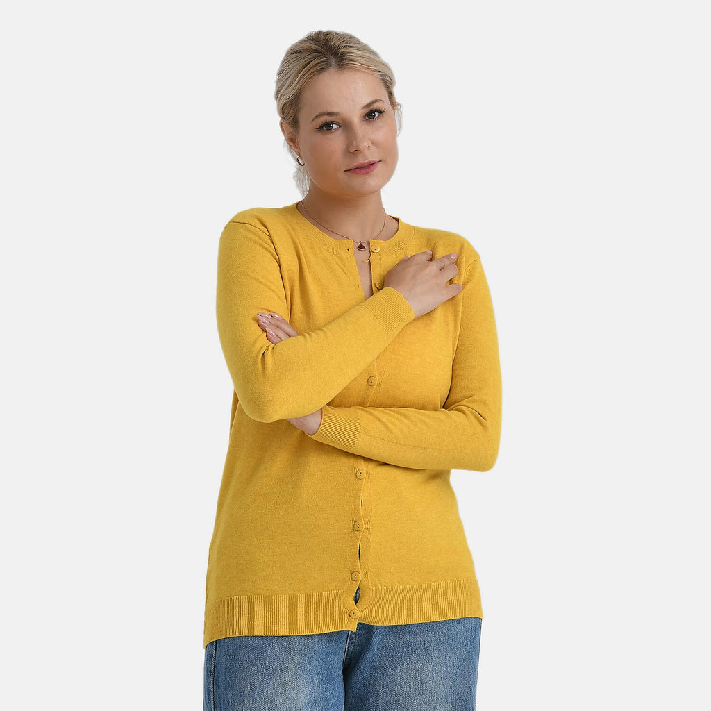- Maisi Crew Neck Cardigan (Size 16-18) - Yellow
