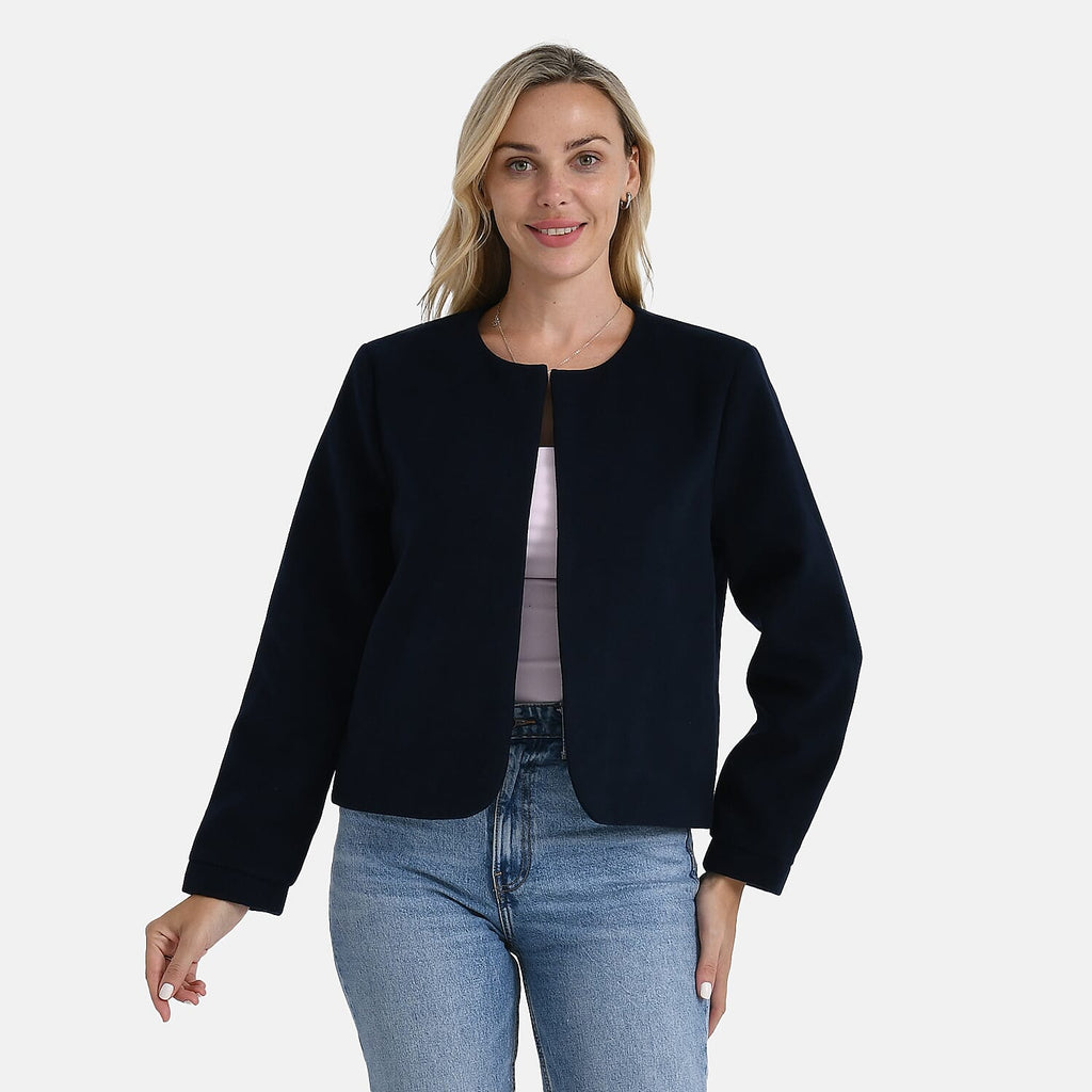 Starbuy- - Maisi Round-Neck Blazer (Size M) - Navy