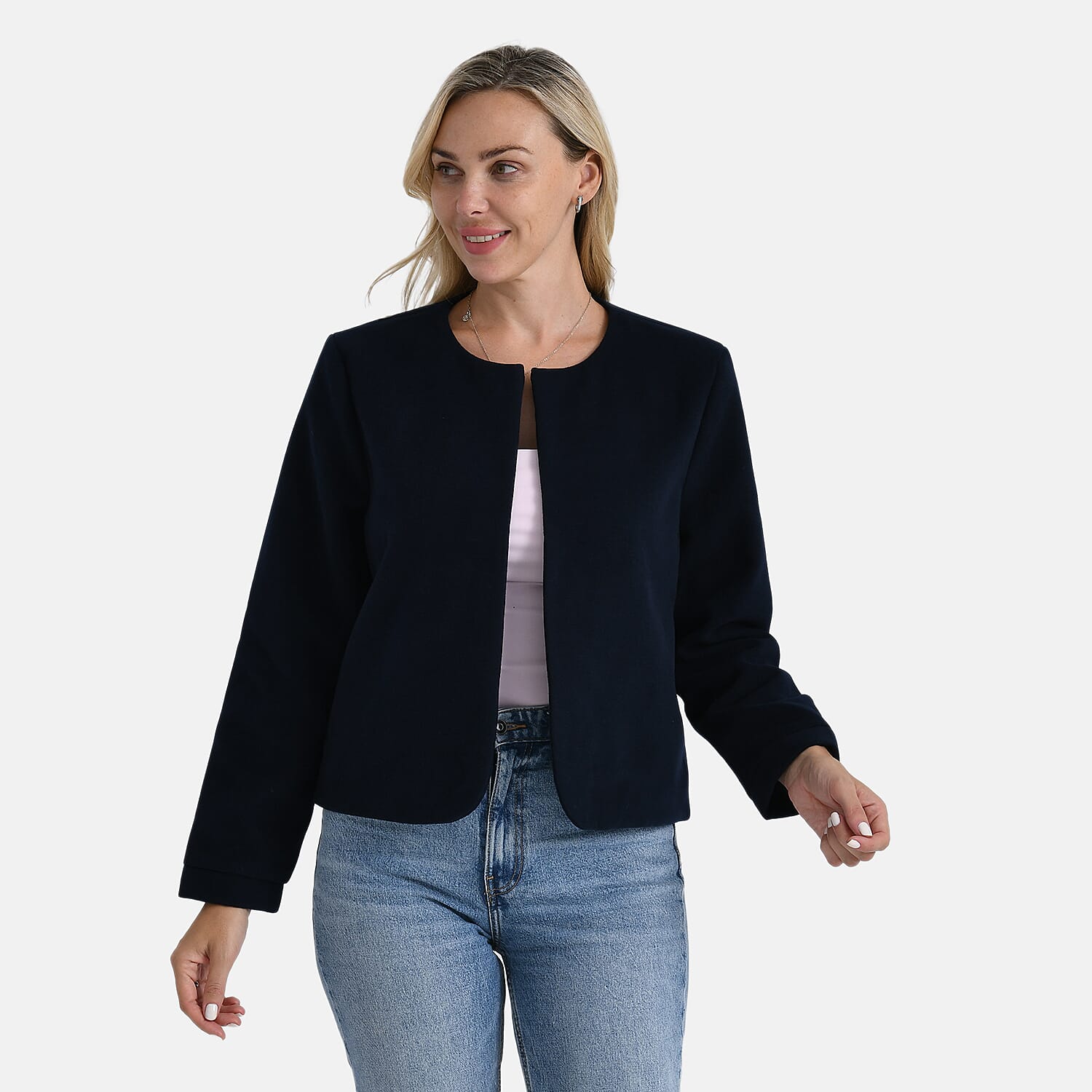 Starbuy- - Maisi Round-Neck Blazer (Size M) - Navy 8243776 2