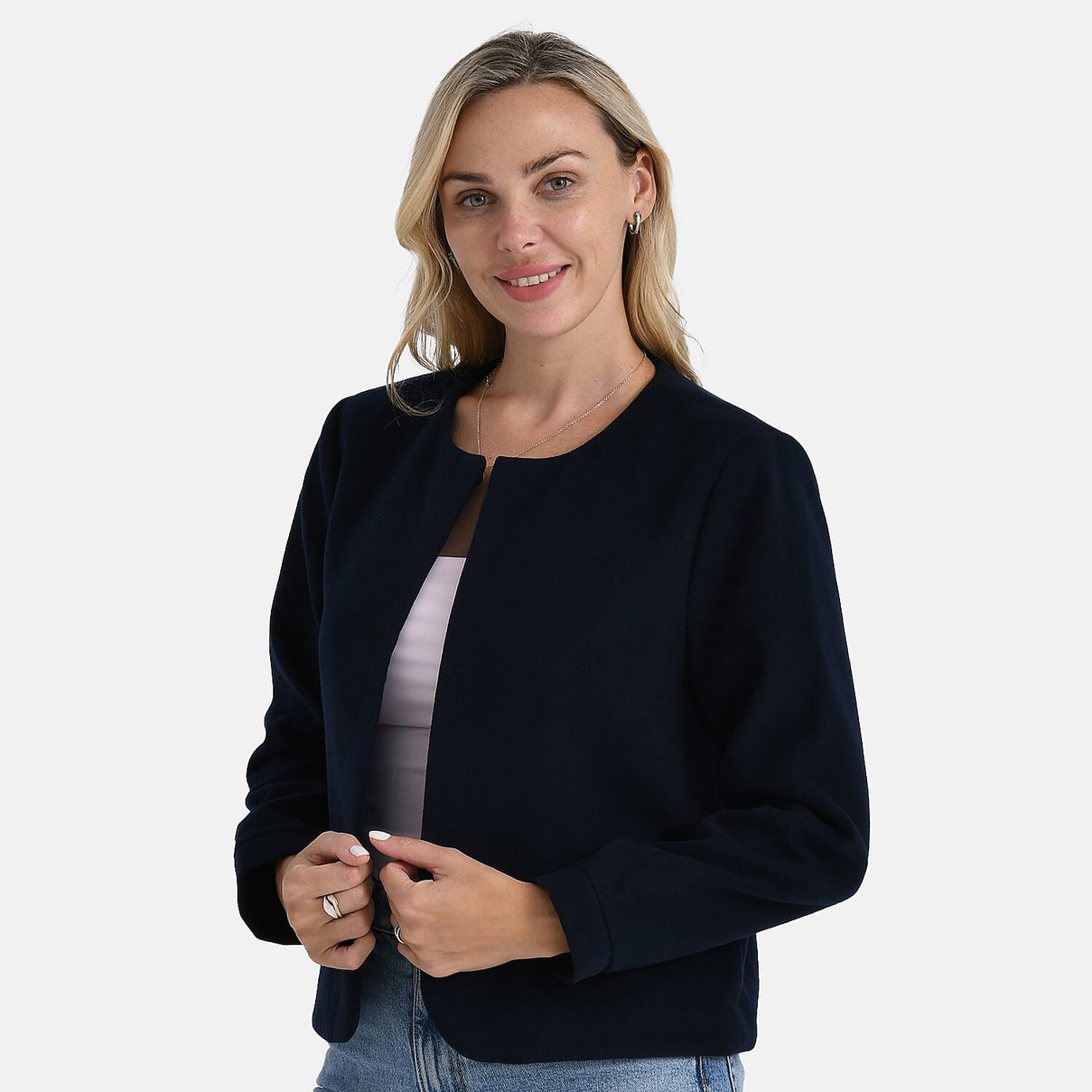 Starbuy- - Maisi Round-Neck Blazer (Size M) - Navy 8243776 3