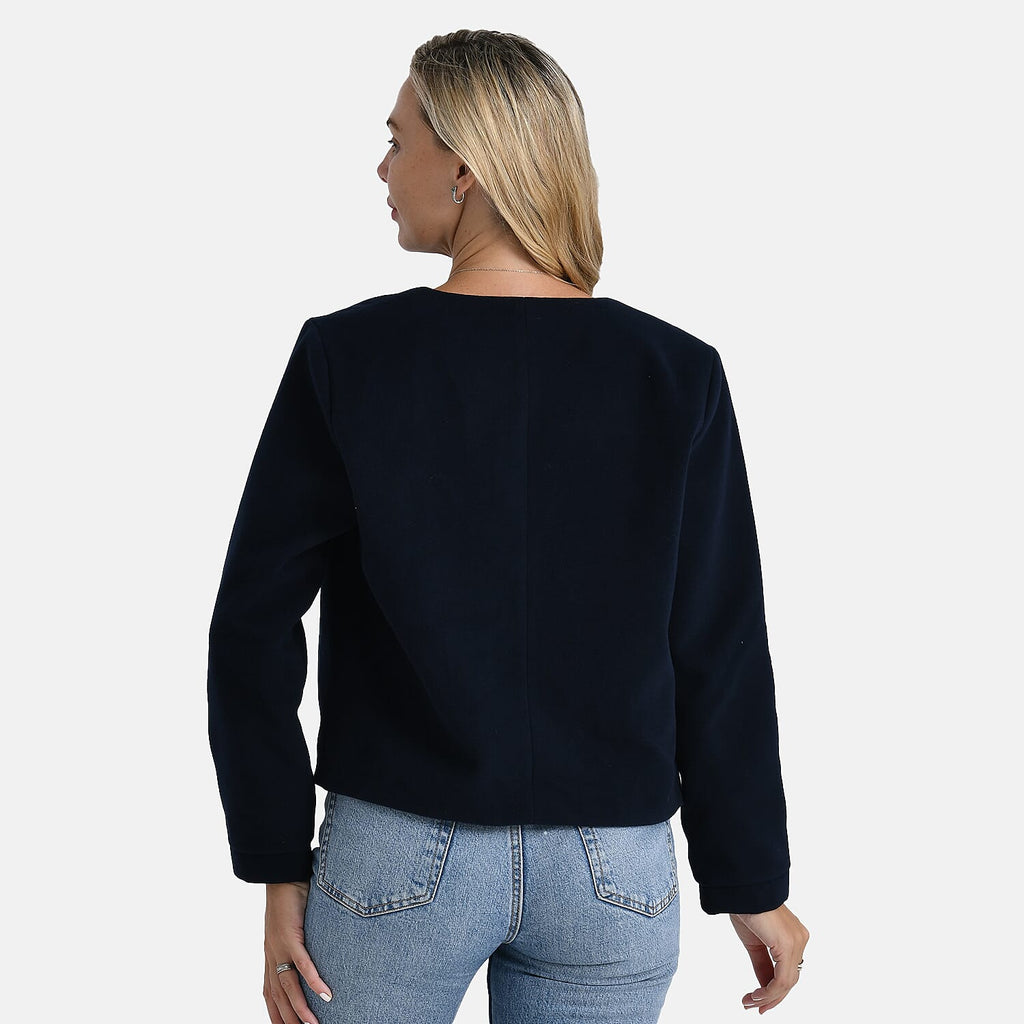 Starbuy- - Maisi Round-Neck Blazer (Size M) - Navy