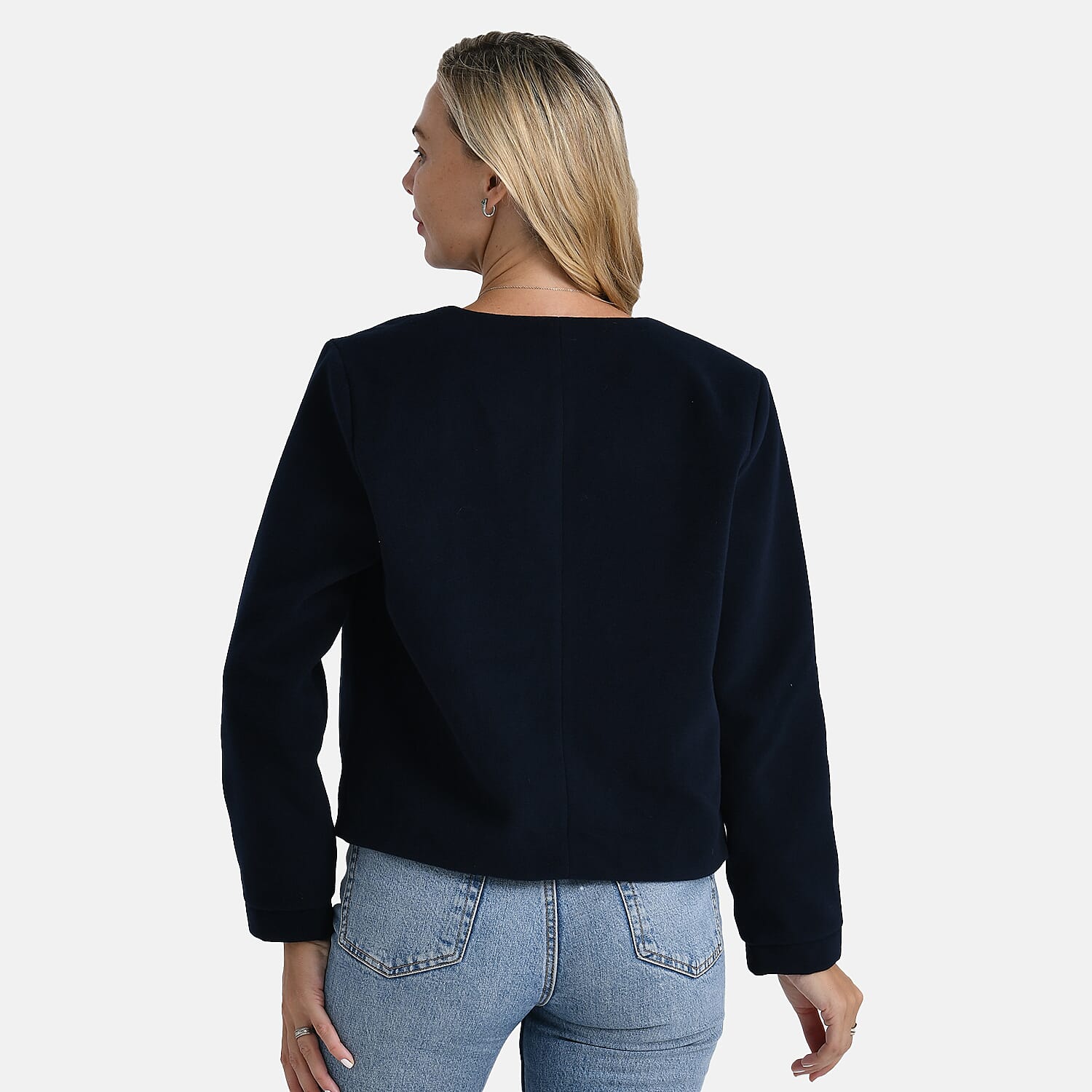 Starbuy- - Maisi Round-Neck Blazer (Size M) - Navy 8243776 4