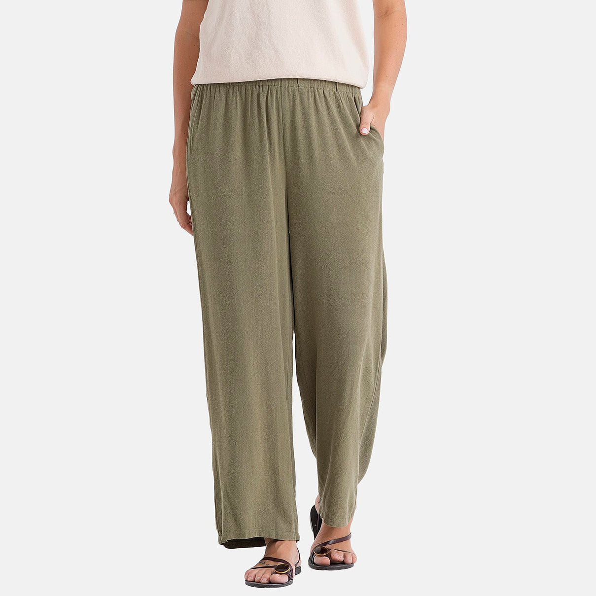&amp; Maisi Wide-Leg Trousers With Elasticated Waist (Size S) - Green V32531269 0