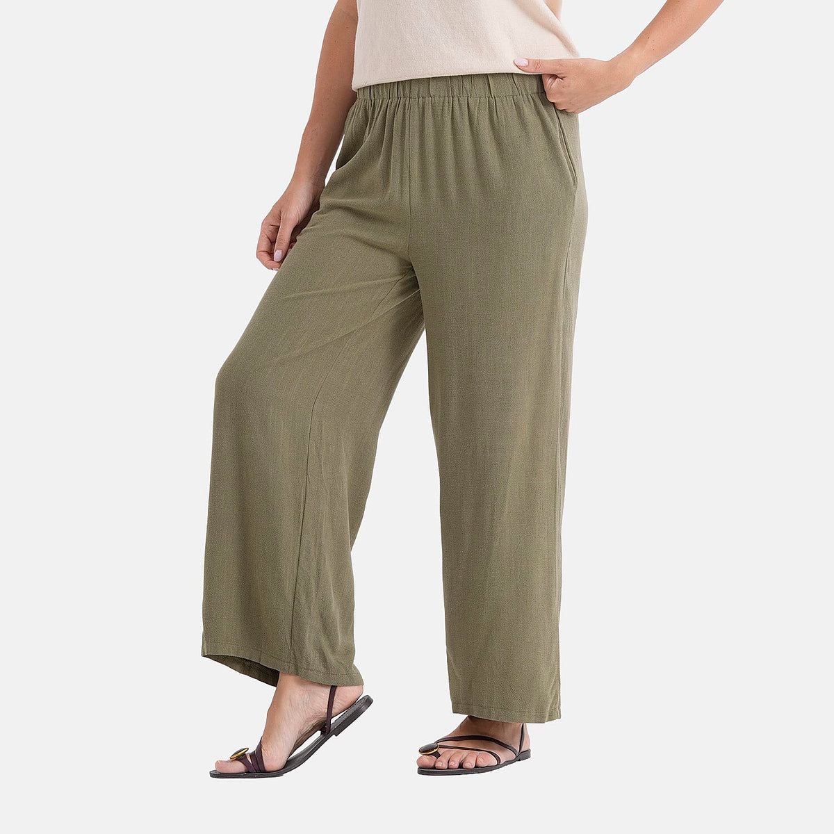 &amp; Maisi Wide-Leg Trousers With Elasticated Waist (Size S) - Green V32531269 4