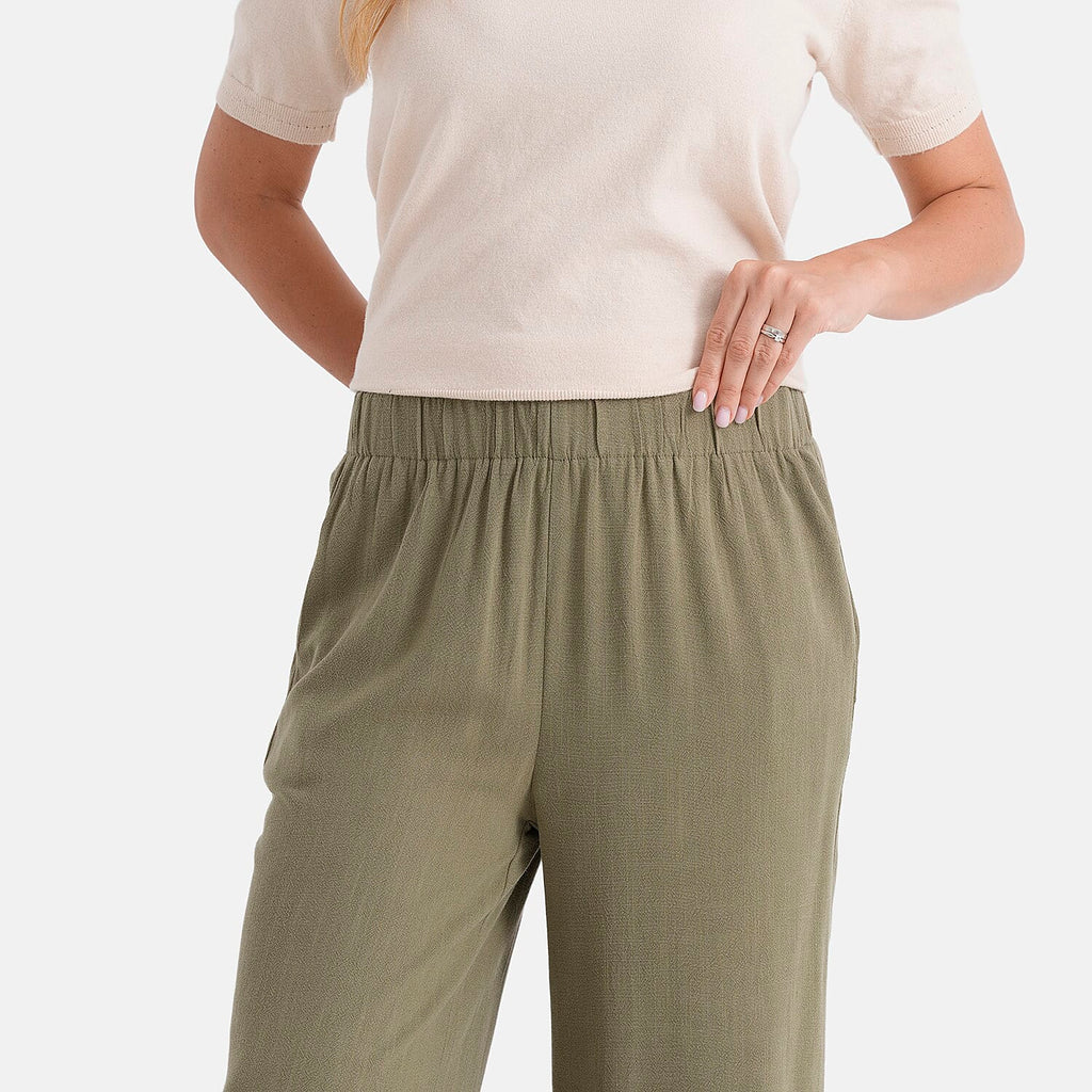 - Maisi Wide-Leg Trousers With Elasticated Waist (Size S) - Green