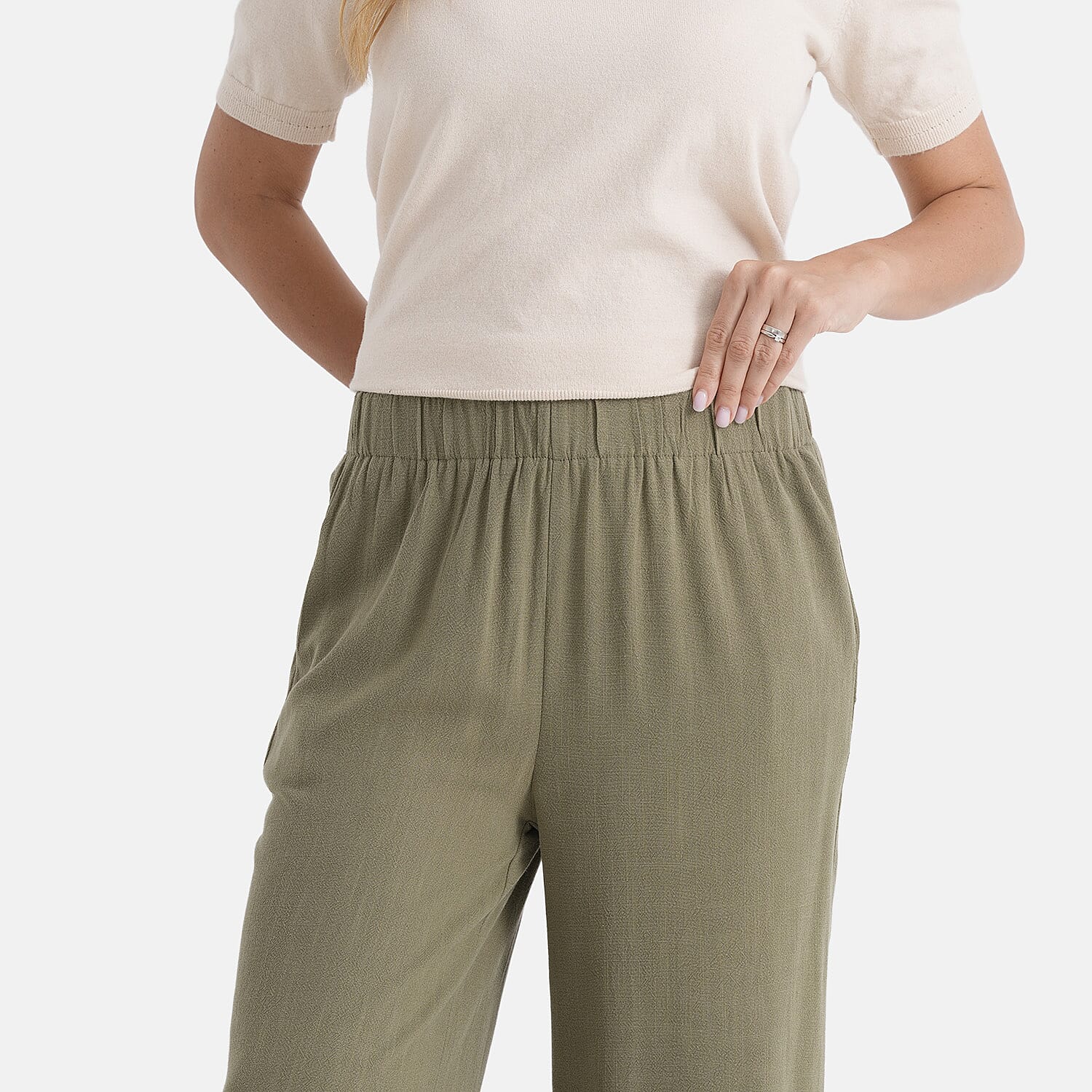 &amp; Maisi Wide-Leg Trousers With Elasticated Waist (Size S) - Green V32531269 5