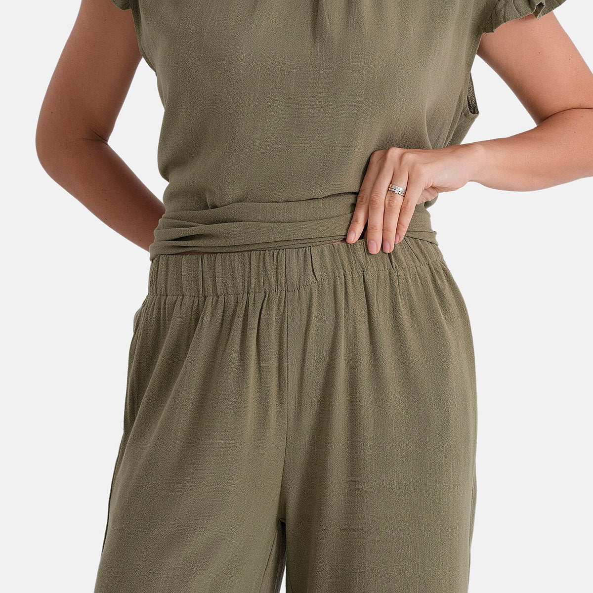&amp; Maisi Wide-Leg Trousers With Elasticated Waist (Size S) - Green V32531269 6