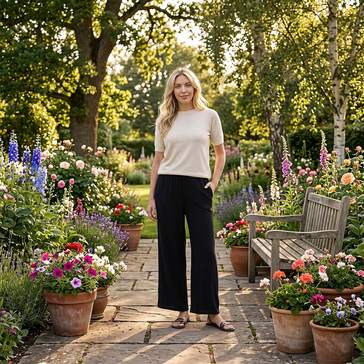 &amp; Maisi Wide-Leg Trousers With Elasticated Waist (Size XL) - Black V32675747 2