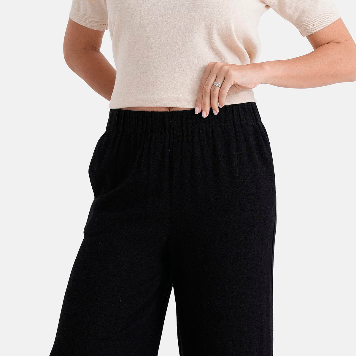 &amp; Maisi Wide-Leg Trousers With Elasticated Waist (Size XL) - Black V32675747 5