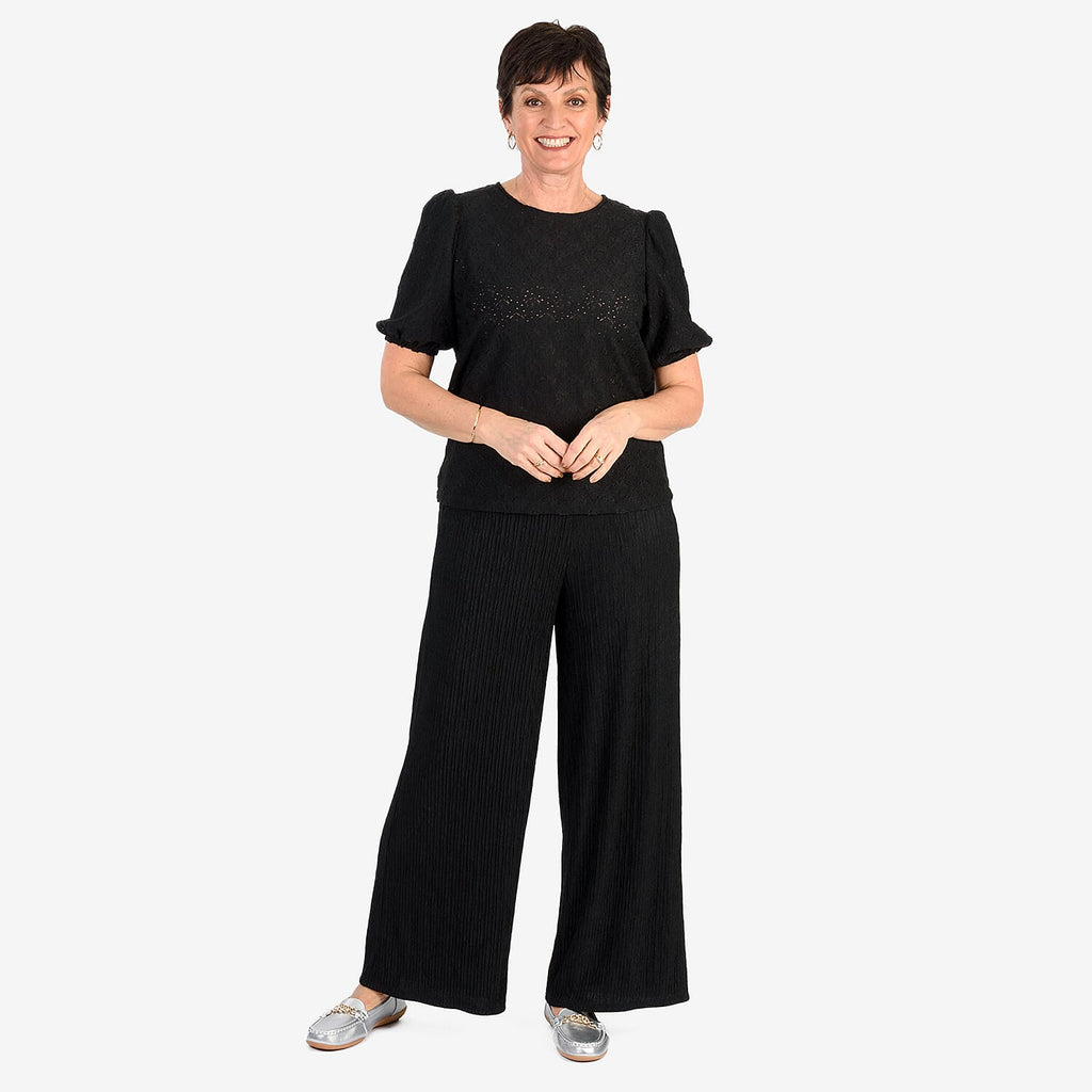 - Maisi Butterfly Embossed Puffed Sleeve Top (Size S) - Black