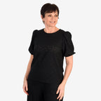 - Maisi Butterfly Embossed Puffed Sleeve Top (Size S) - Black