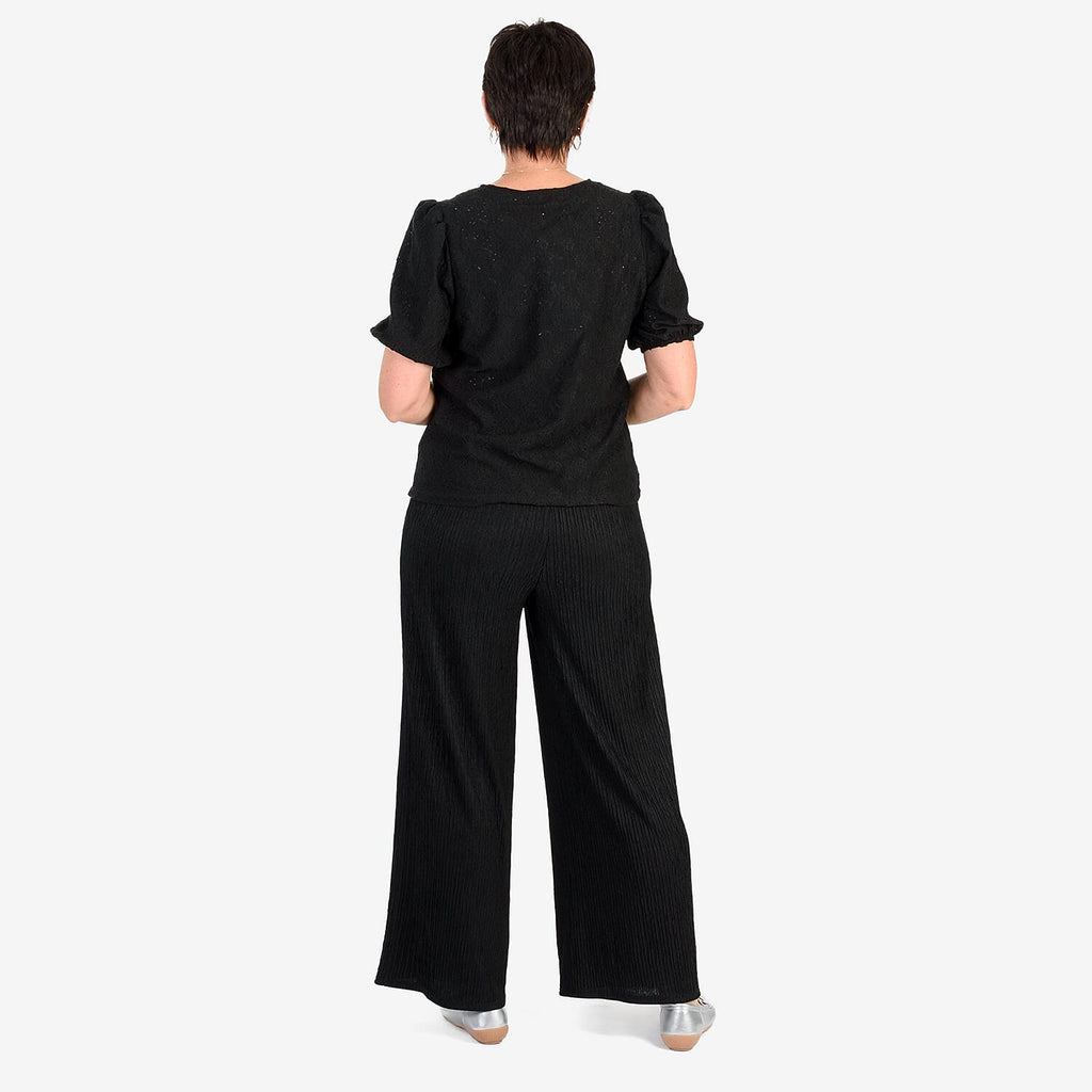 - Maisi Butterfly Embossed Puffed Sleeve Top (Size S) - Black