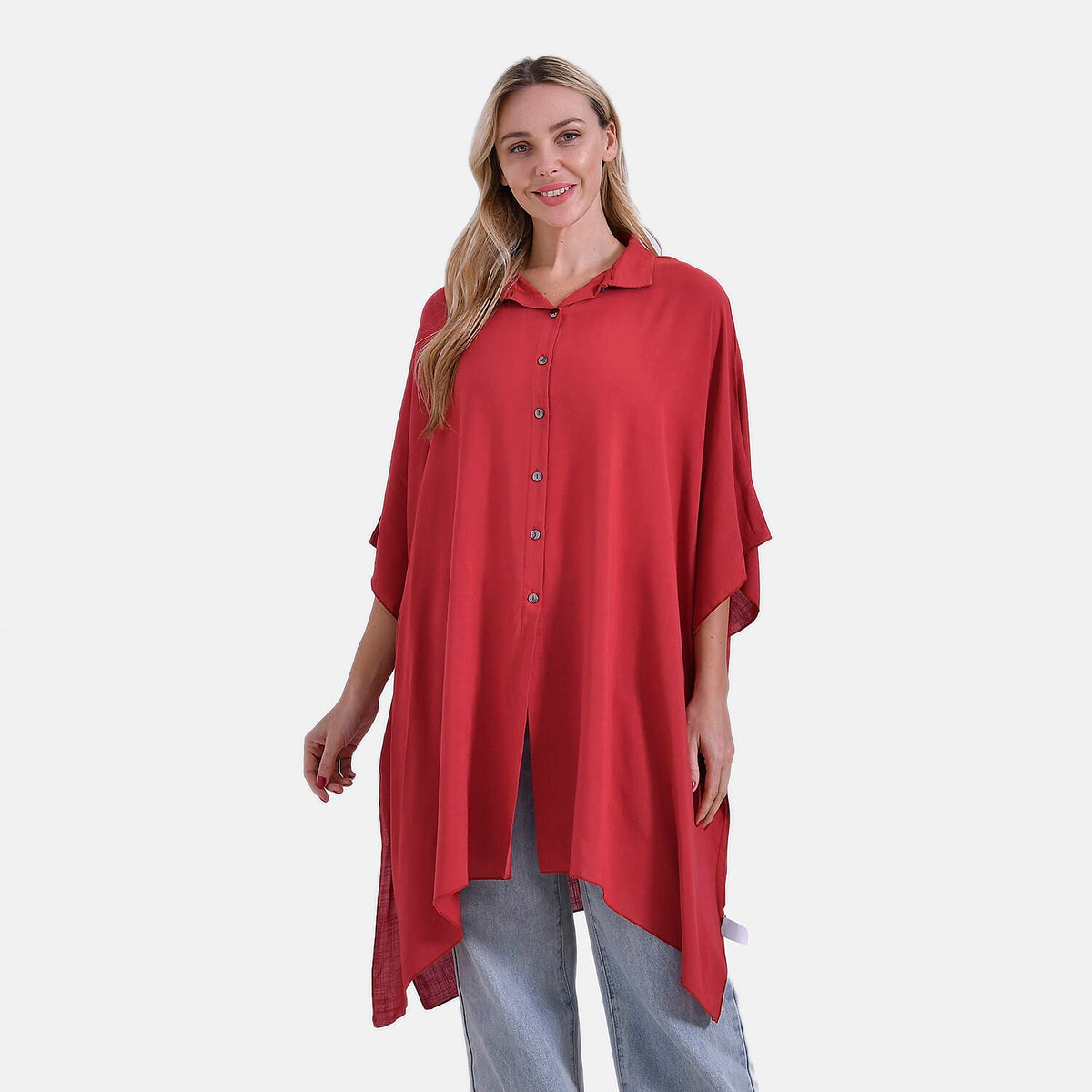 &amp; Maisi Versatile Oversized 3/4 Sleeves Longline Shirt 8023691 0