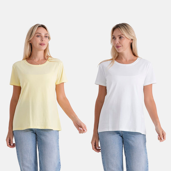 &amp; Maisi Set of 2 Cotton Short Sleeve Tees (Size L) - White &amp; Yellow 4455464 1