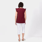 Maison Frill Sleeve Vest (95 % Cotton, 5% Elastane) - Ox Blood (Size S)