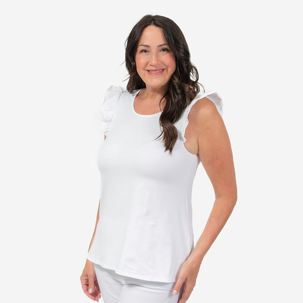 Maison Solid Pattern Frill Sleeve Vest (Size L,16-18) - White