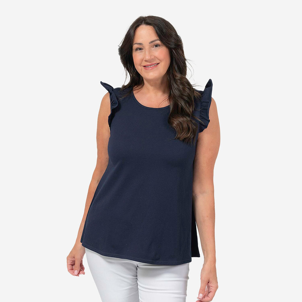 Maison Frill Sleeve Vest (Size S, 8-10) - Navy