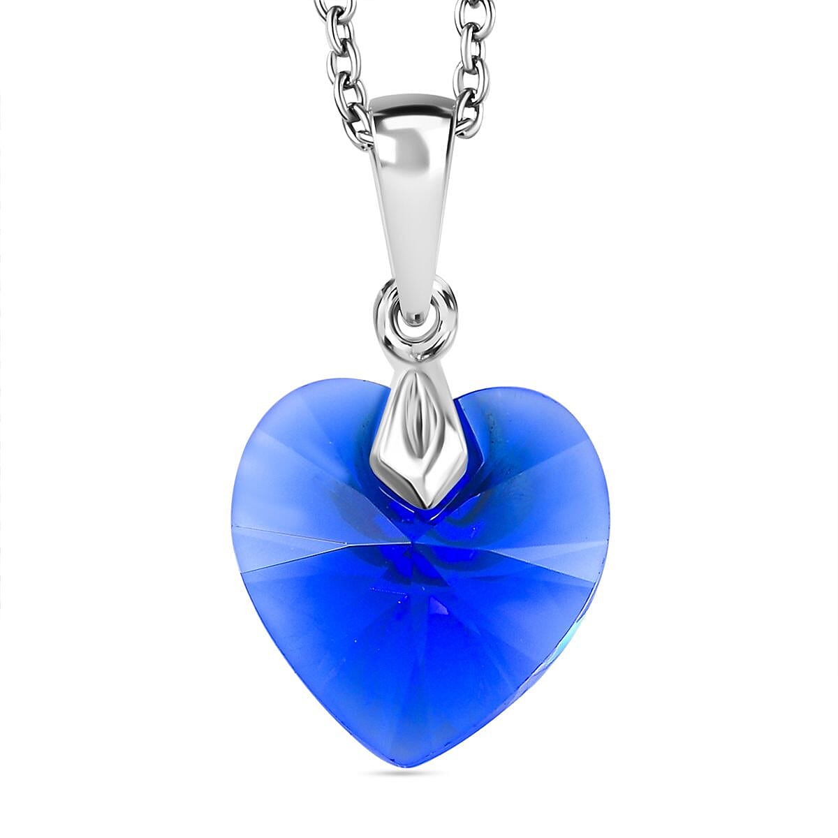Majestic Blue Colour Crystal Heart Pendant with Chain (Size 20) in Platinum Overlay Sterling Silver 6.820 Ct. 4247568 0