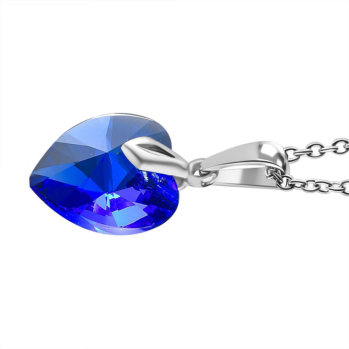 Majestic Blue Colour Crystal Heart Pendant with Chain (Size 20) in Platinum Overlay Sterling Silver 6.820 Ct. 4247568 3