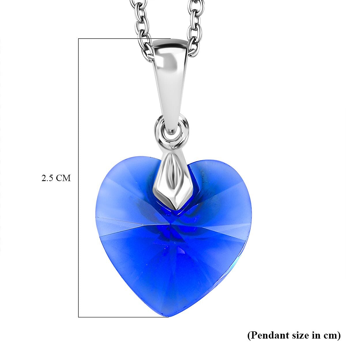 Majestic Blue Colour Crystal Heart Pendant with Chain (Size 20) in Platinum Overlay Sterling Silver 6.820 Ct. 4247568 5