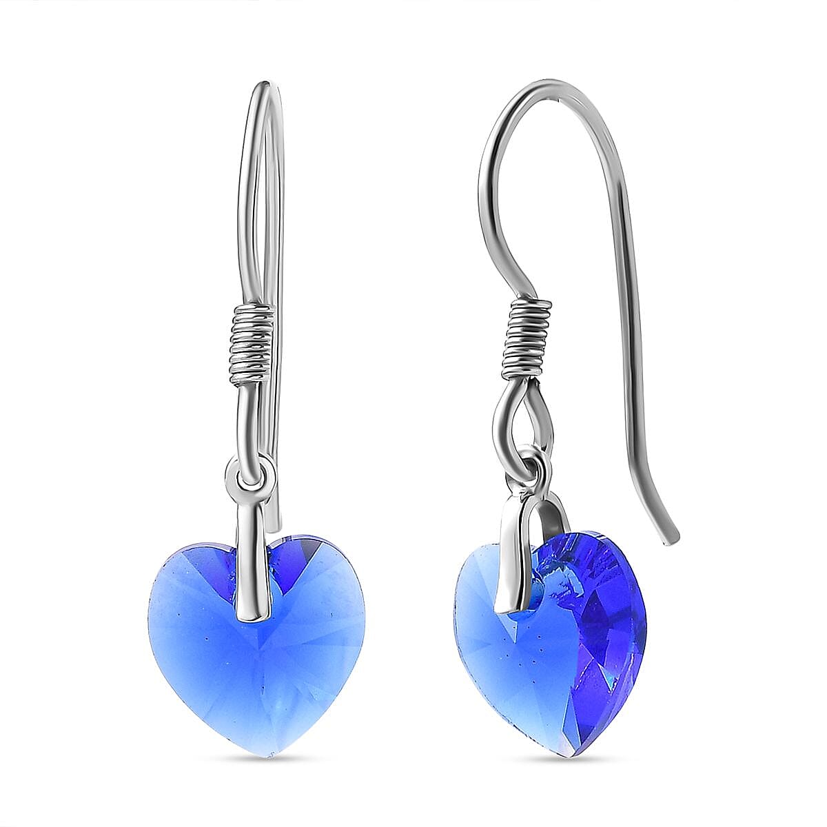 Majestic Blue Colour Austrian Crystal Heart Earrings in Platinum Overlay Sterling Silver 7708513 0