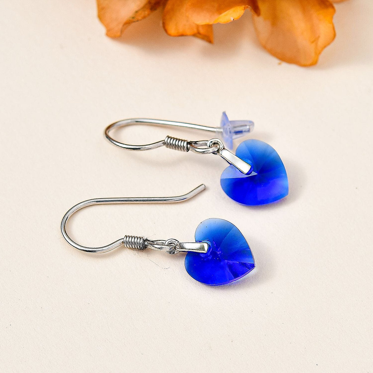 Majestic Blue Colour Austrian Crystal Heart Earrings in Platinum Overlay Sterling Silver 7708513 1