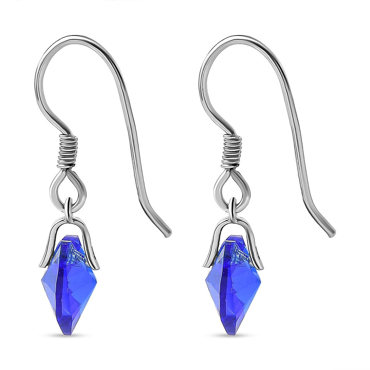 Majestic Blue Colour Austrian Crystal Heart Earrings in Platinum Overlay Sterling Silver 7708513 3