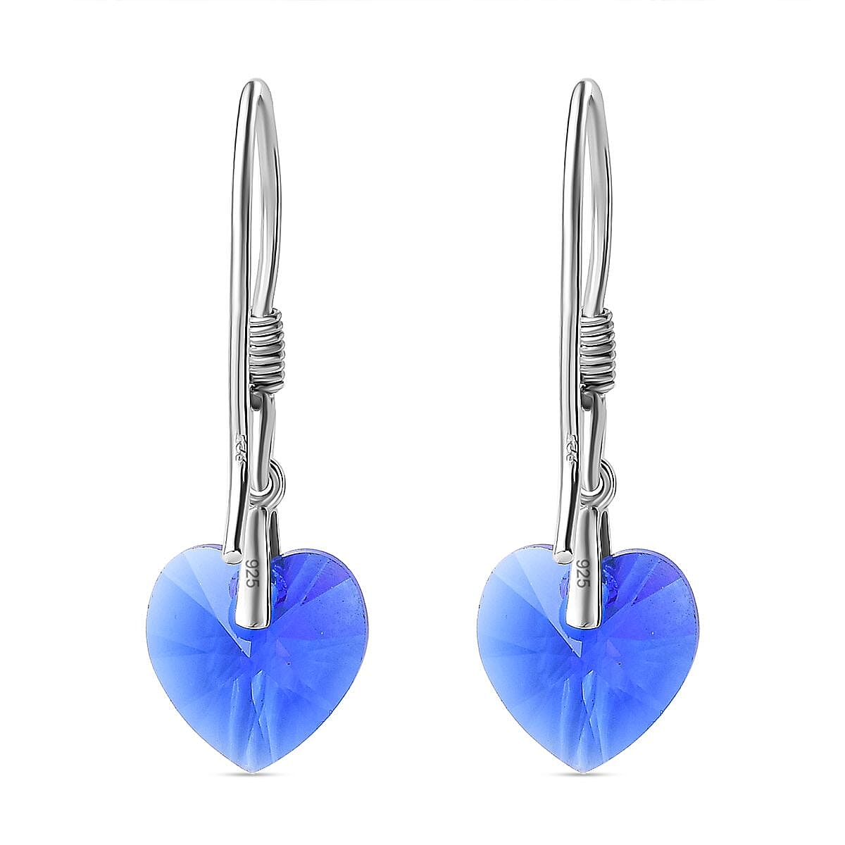 Majestic Blue Colour Austrian Crystal Heart Earrings in Platinum Overlay Sterling Silver 7708513 4