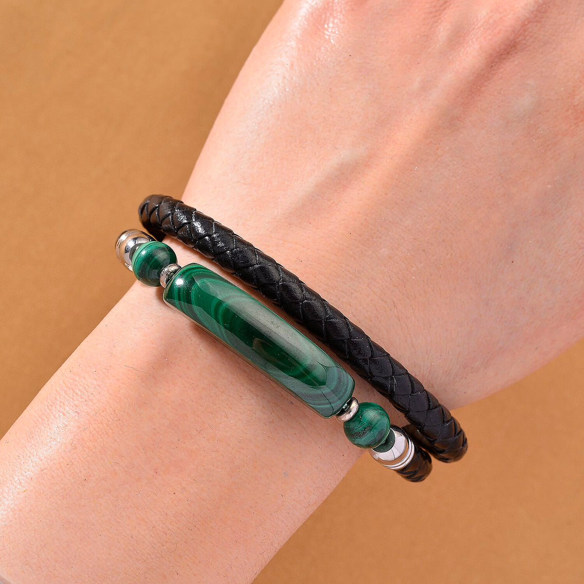 Close Out Deal- Natural Malachite Bracelet (Size 7.5) Pure Natural Leather 77.00 Ct. V32699920 4