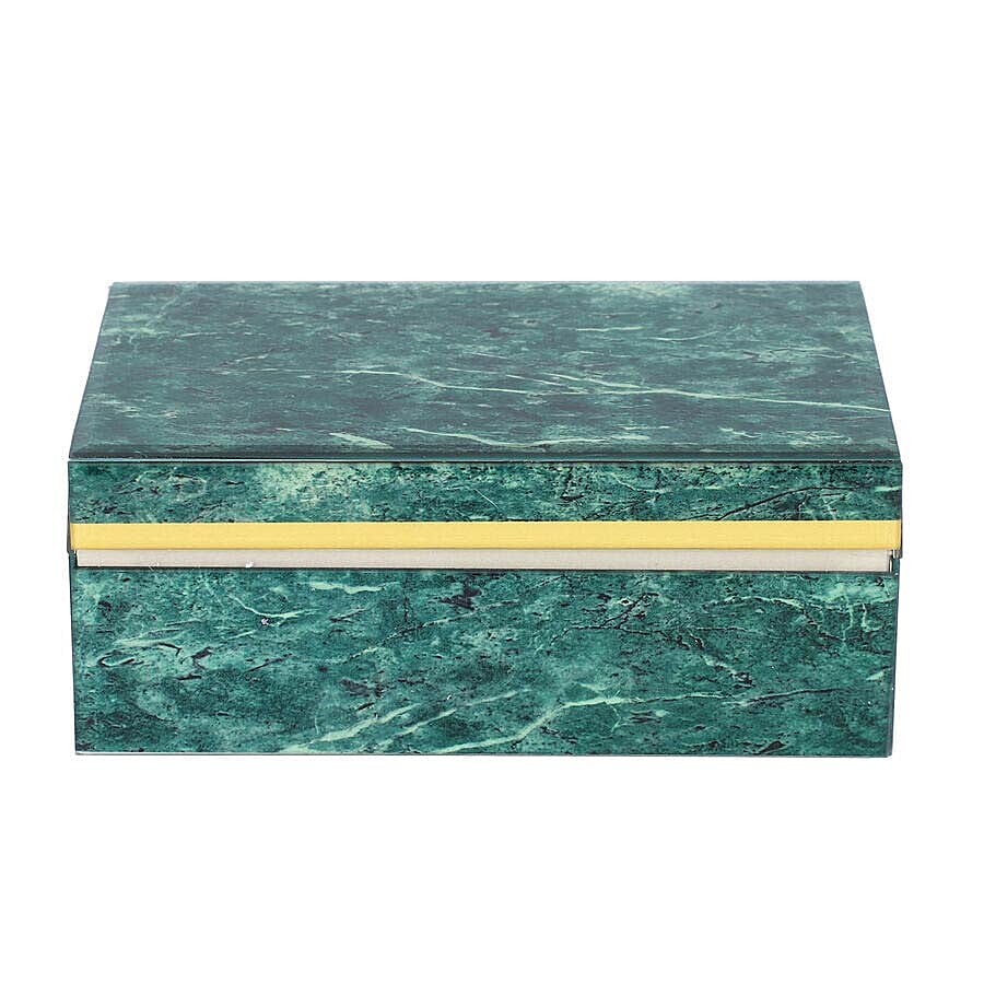 Malachite Gemstone Jewellery Storage Box with Golden Rim and Inside Mirror (Size 21x13x8.5 cm) 3699741 4