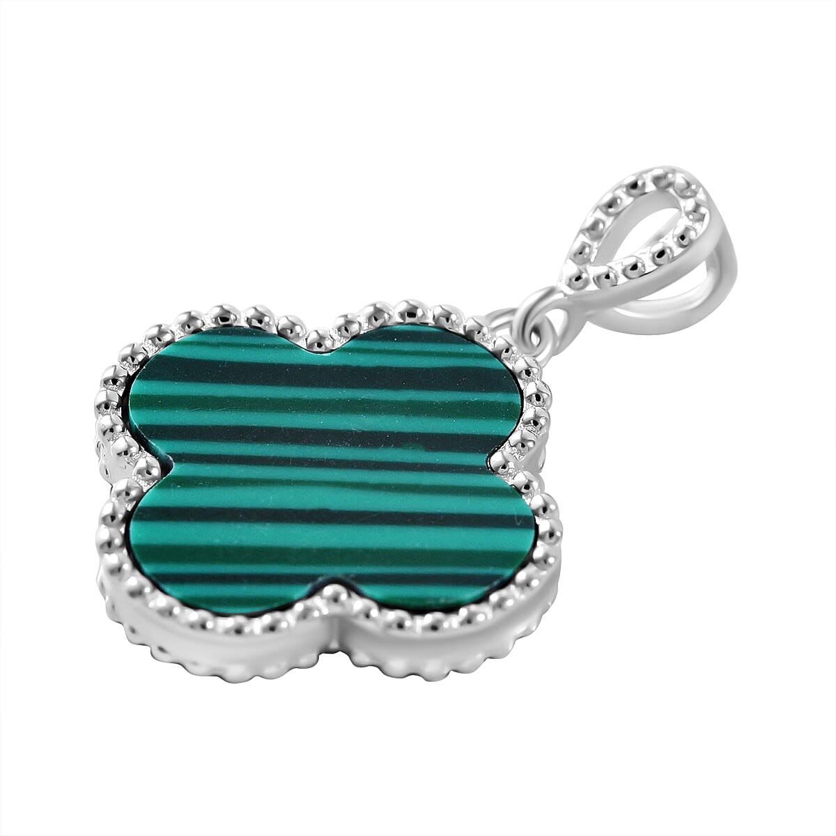 Designer Inspired Malachite Clover Pendant in Rhodium Overlay Sterling Silver 7813835 3
