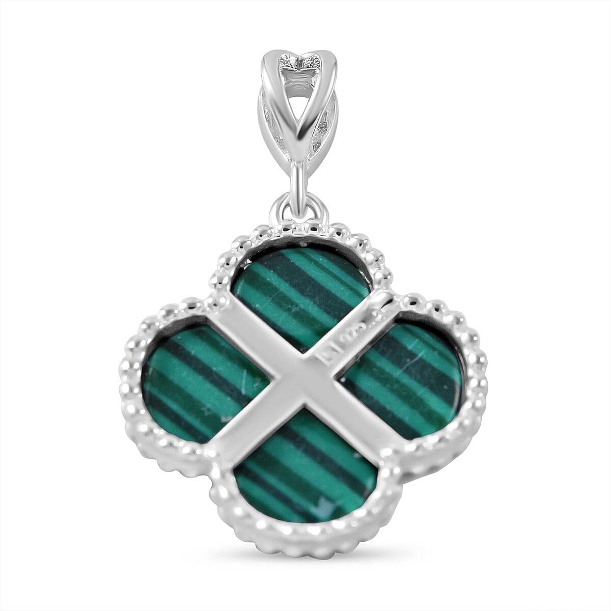 Designer Inspired Malachite Clover Pendant in Rhodium Overlay Sterling Silver 7813835 4