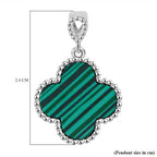 Designer Inspired Malachite Clover Pendant in Rhodium Overlay Sterling Silver
