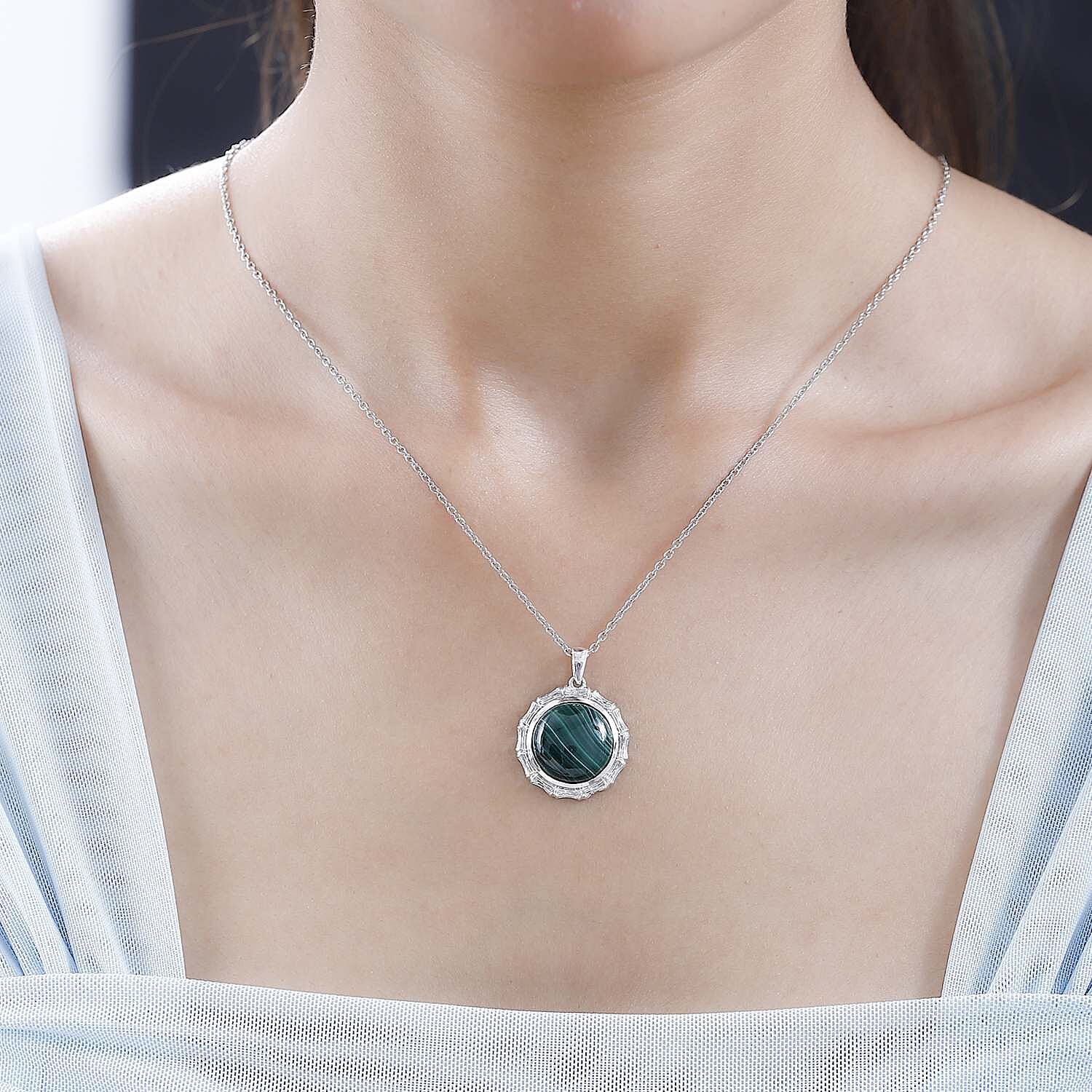 Sterling Silver Malachite Pendant with Chain (Size 20) 14.250  Ct. 4195306 2