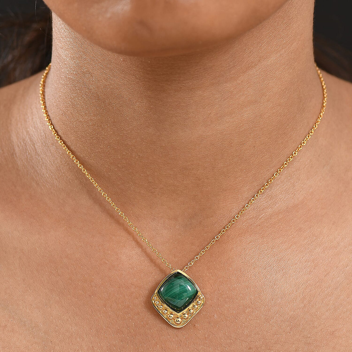 Malachite Pendant with Chain (Size 20) in Yellow Gold Plated 11.11 Ct. 4416741 2