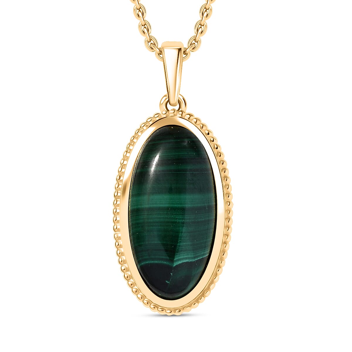 Malachite Pendant with Chain (Size 20) in Yellow Gold Plated 13.44 Ct. 4419118 0