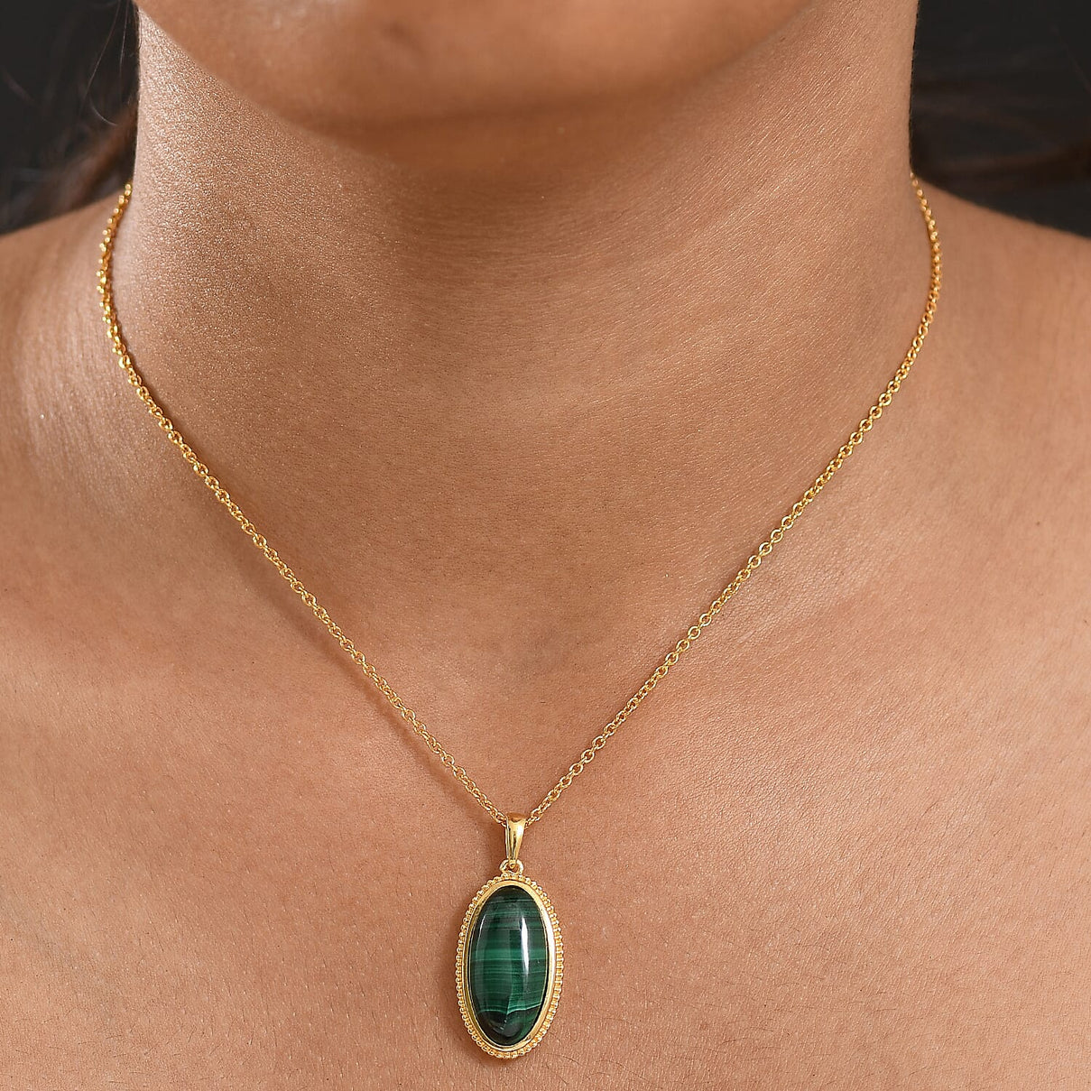 Malachite Pendant with Chain (Size 20) in Yellow Gold Plated 13.44 Ct. 4419118 1