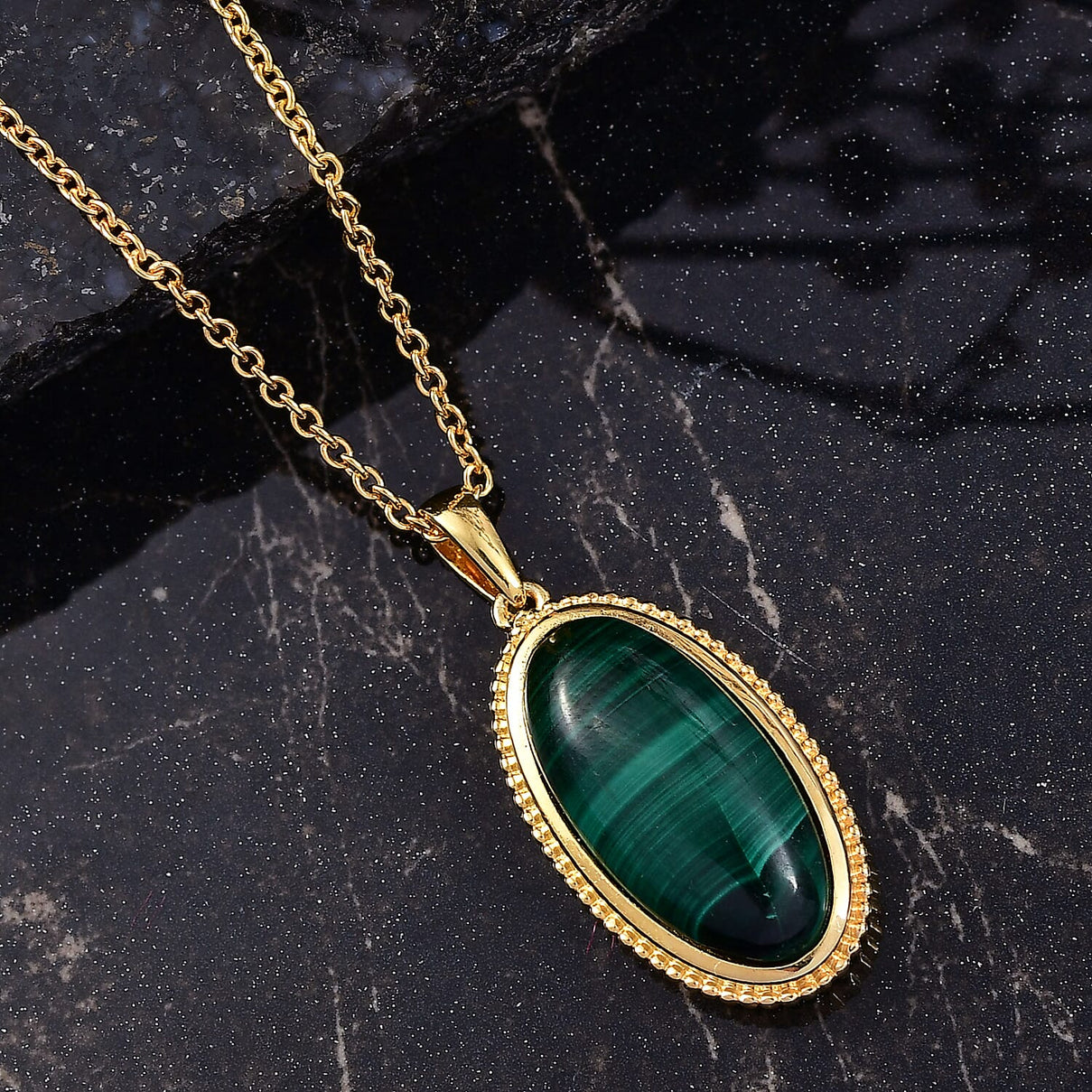 Malachite Pendant with Chain (Size 20) in Yellow Gold Plated 13.44 Ct. 4419118 2