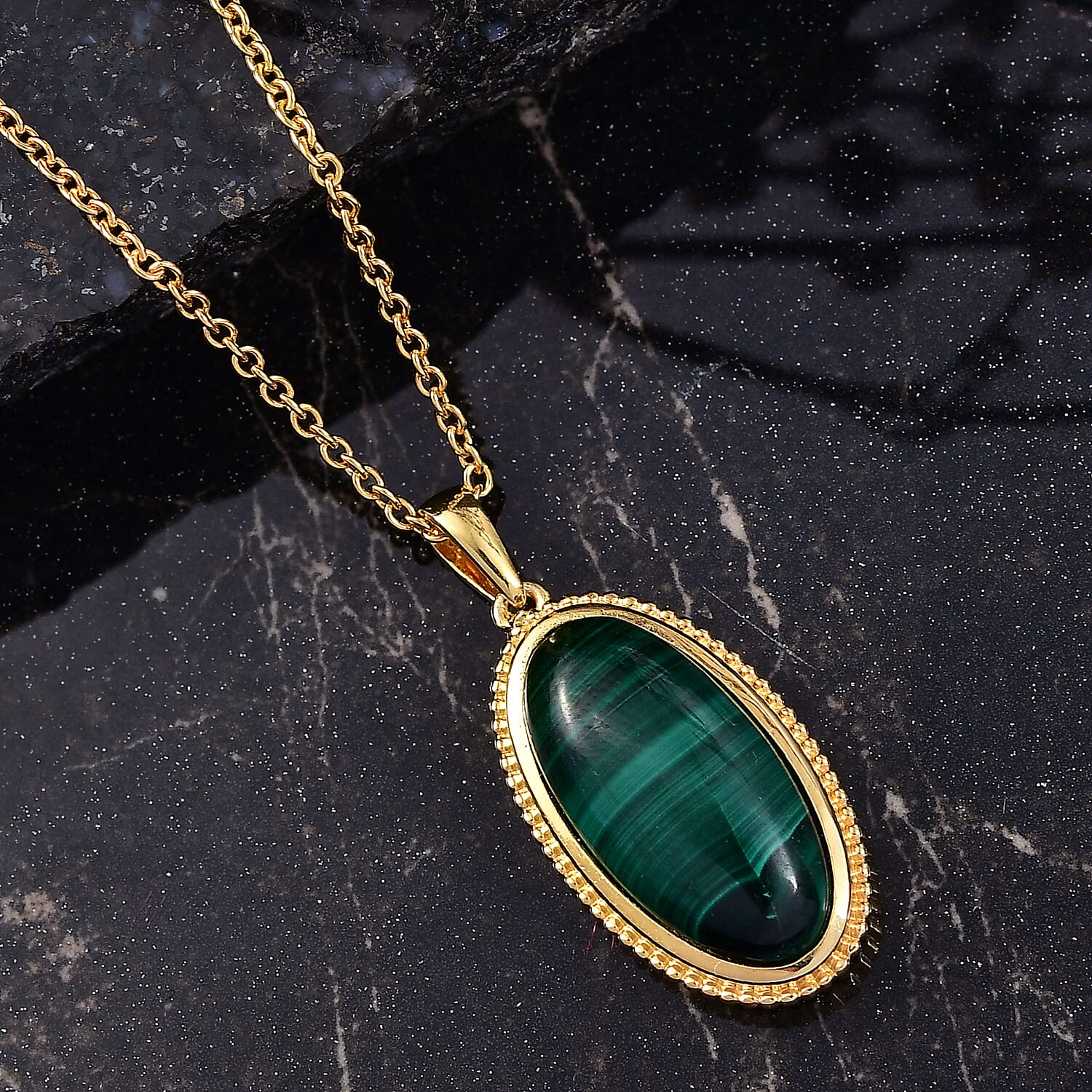 Malachite Pendant with Chain (Size 20) in Yellow Gold Plated 13.44 Ct. 4419118 2