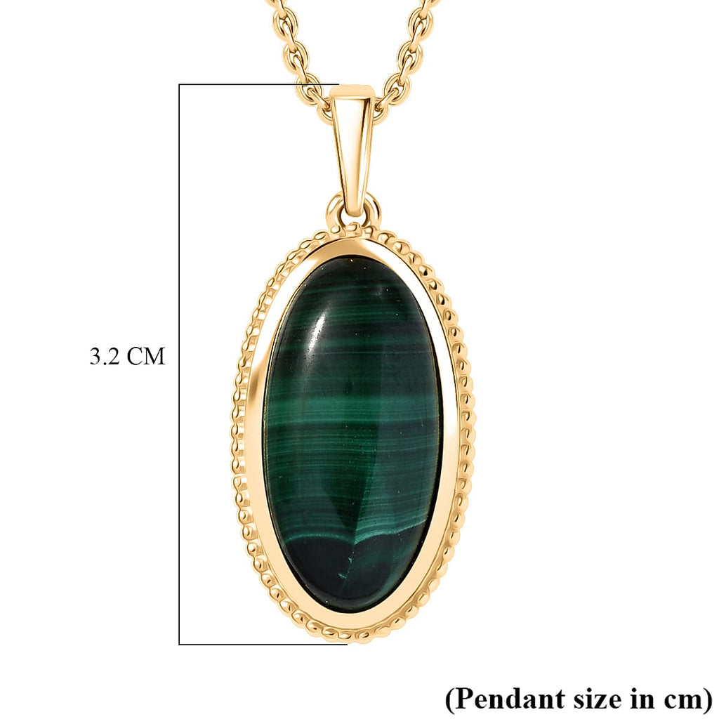 Malachite Pendant with Chain (Size 20) in Yellow Gold Plated 13.44 Ct.