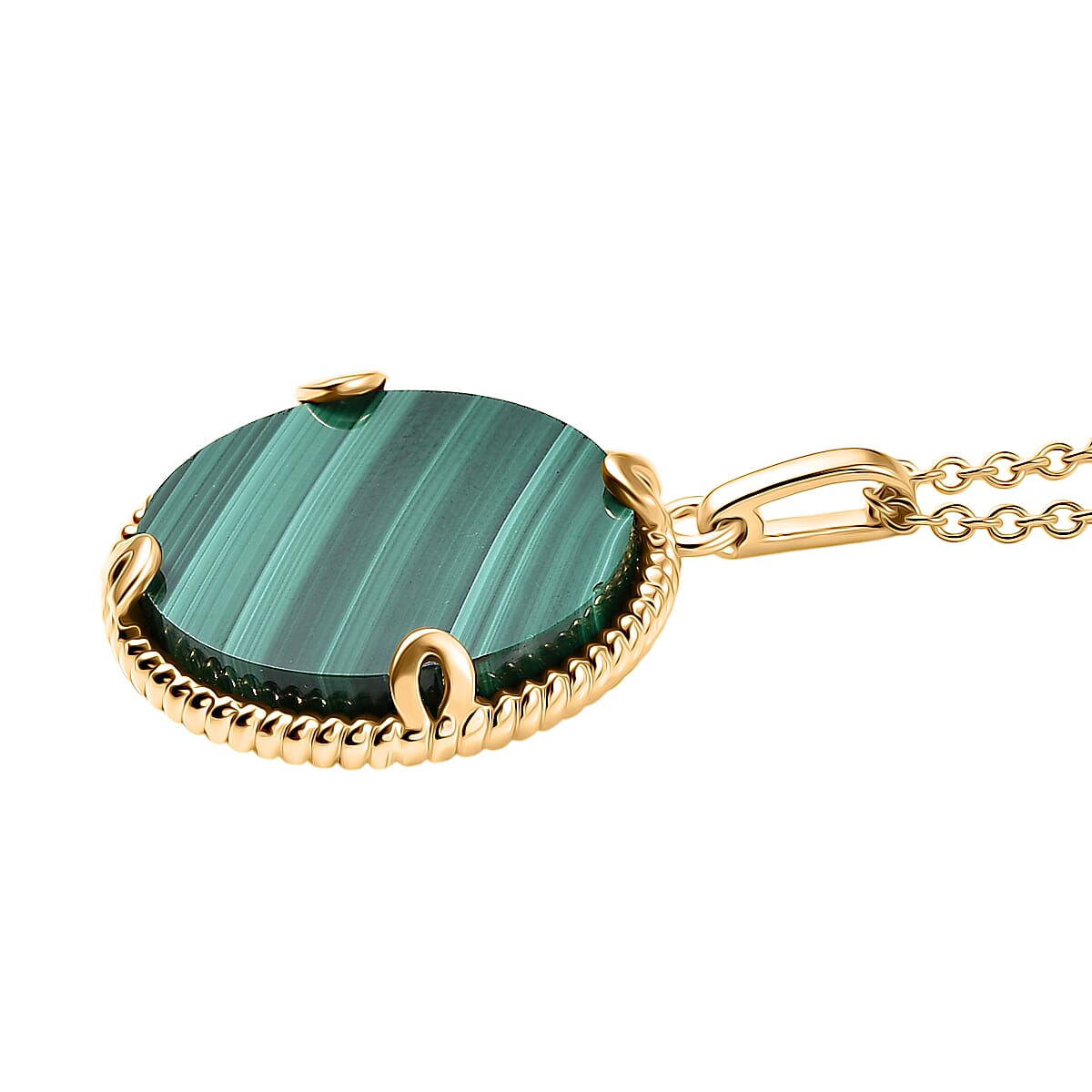 Malachite Pendant with Chain (Size 20) in Yellow Gold Plated 16.31 Ct. 4417072 4